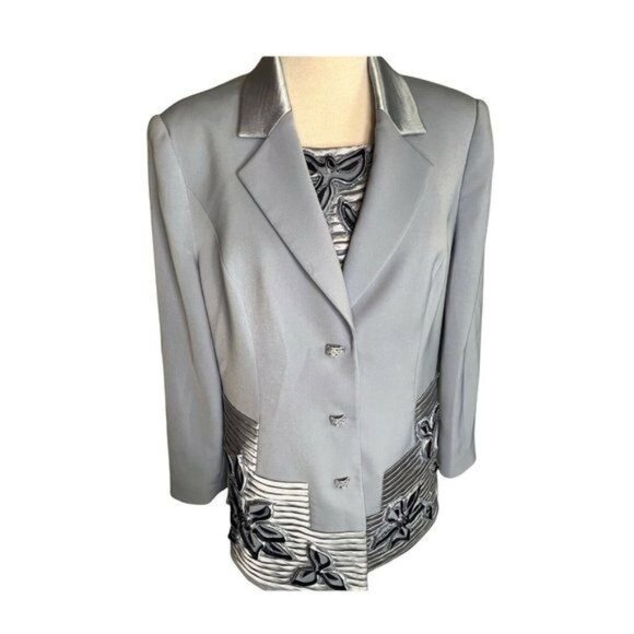 LOUISE RICCI Vintage Embellished Formal Jacket And Top Suit Set Sz 14 Light Blue - Picture 12 of 12